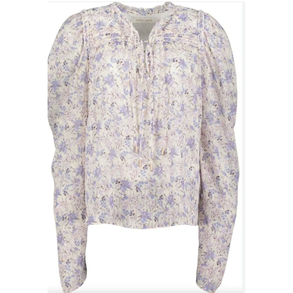 Bishop + Young Floral Sydney Blouse Front Ties Flowy Peasant Top Size M NWT